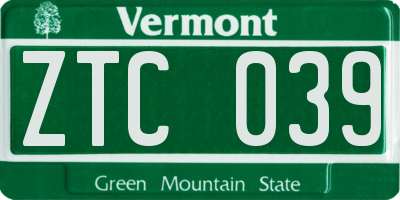 VT license plate ZTC039