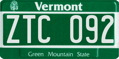 VT license plate ZTC092