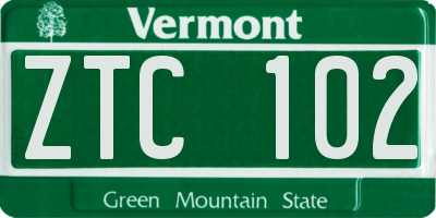 VT license plate ZTC102