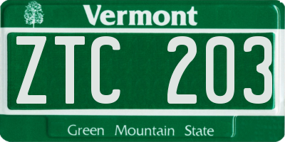 VT license plate ZTC203