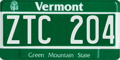 VT license plate ZTC204