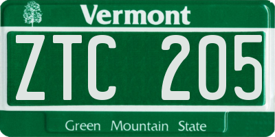 VT license plate ZTC205