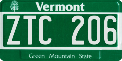 VT license plate ZTC206