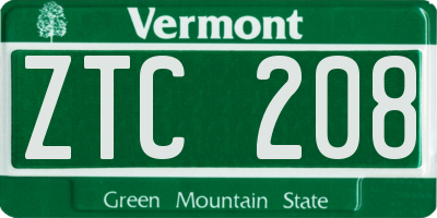 VT license plate ZTC208