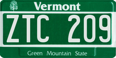 VT license plate ZTC209