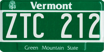 VT license plate ZTC212