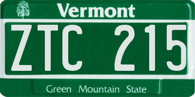 VT license plate ZTC215