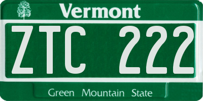VT license plate ZTC222