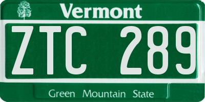 VT license plate ZTC289