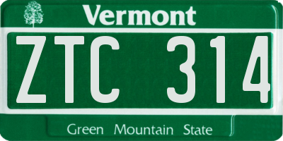 VT license plate ZTC314
