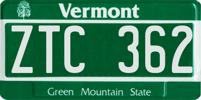 VT license plate ZTC362