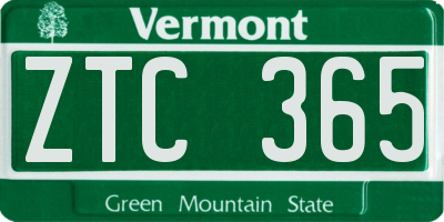 VT license plate ZTC365