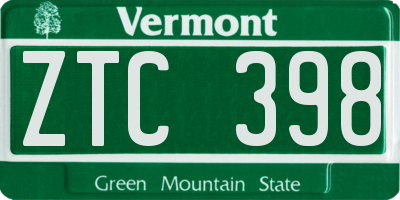 VT license plate ZTC398