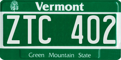 VT license plate ZTC402