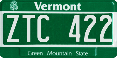 VT license plate ZTC422