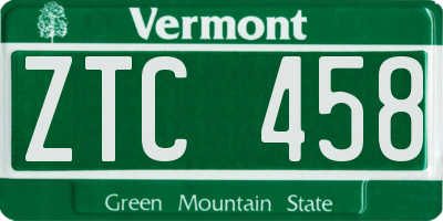 VT license plate ZTC458