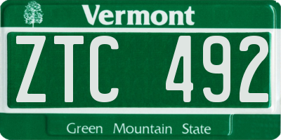 VT license plate ZTC492