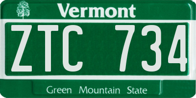 VT license plate ZTC734