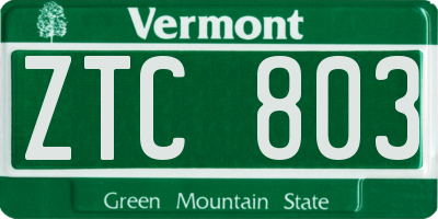 VT license plate ZTC803