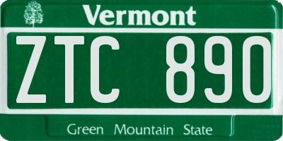 VT license plate ZTC890