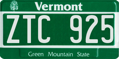 VT license plate ZTC925