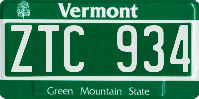 VT license plate ZTC934