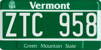 VT license plate ZTC958