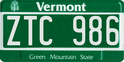 VT license plate ZTC986