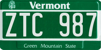 VT license plate ZTC987