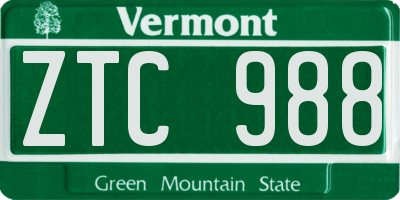 VT license plate ZTC988