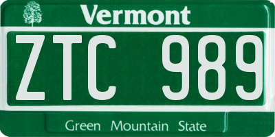 VT license plate ZTC989