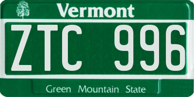 VT license plate ZTC996