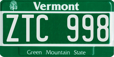 VT license plate ZTC998