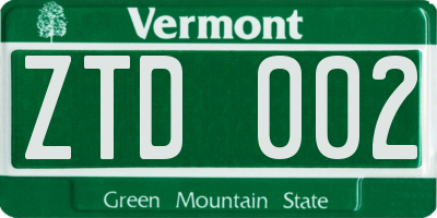 VT license plate ZTD002