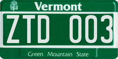 VT license plate ZTD003