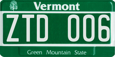 VT license plate ZTD006