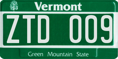 VT license plate ZTD009
