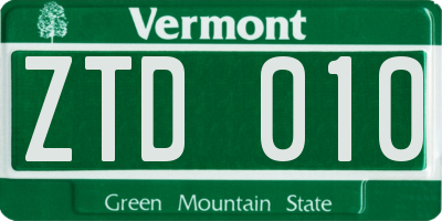 VT license plate ZTD010