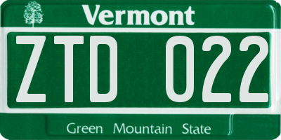 VT license plate ZTD022