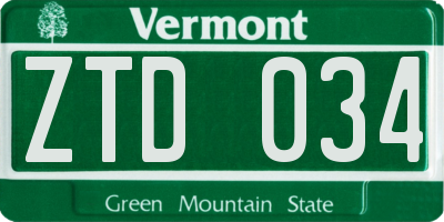 VT license plate ZTD034