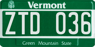 VT license plate ZTD036