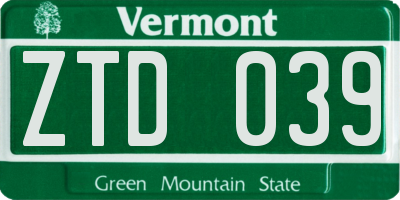 VT license plate ZTD039