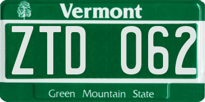 VT license plate ZTD062