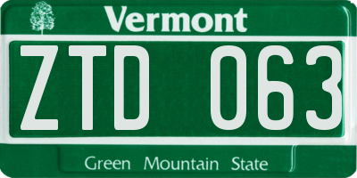 VT license plate ZTD063