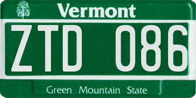 VT license plate ZTD086