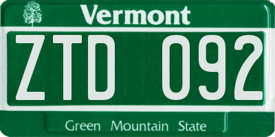 VT license plate ZTD092