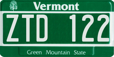 VT license plate ZTD122