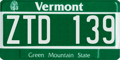 VT license plate ZTD139