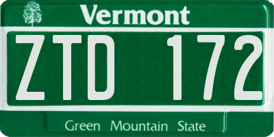 VT license plate ZTD172