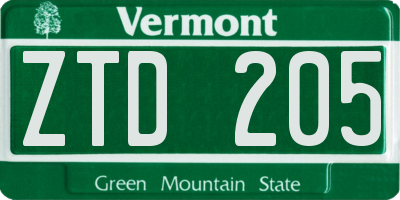 VT license plate ZTD205